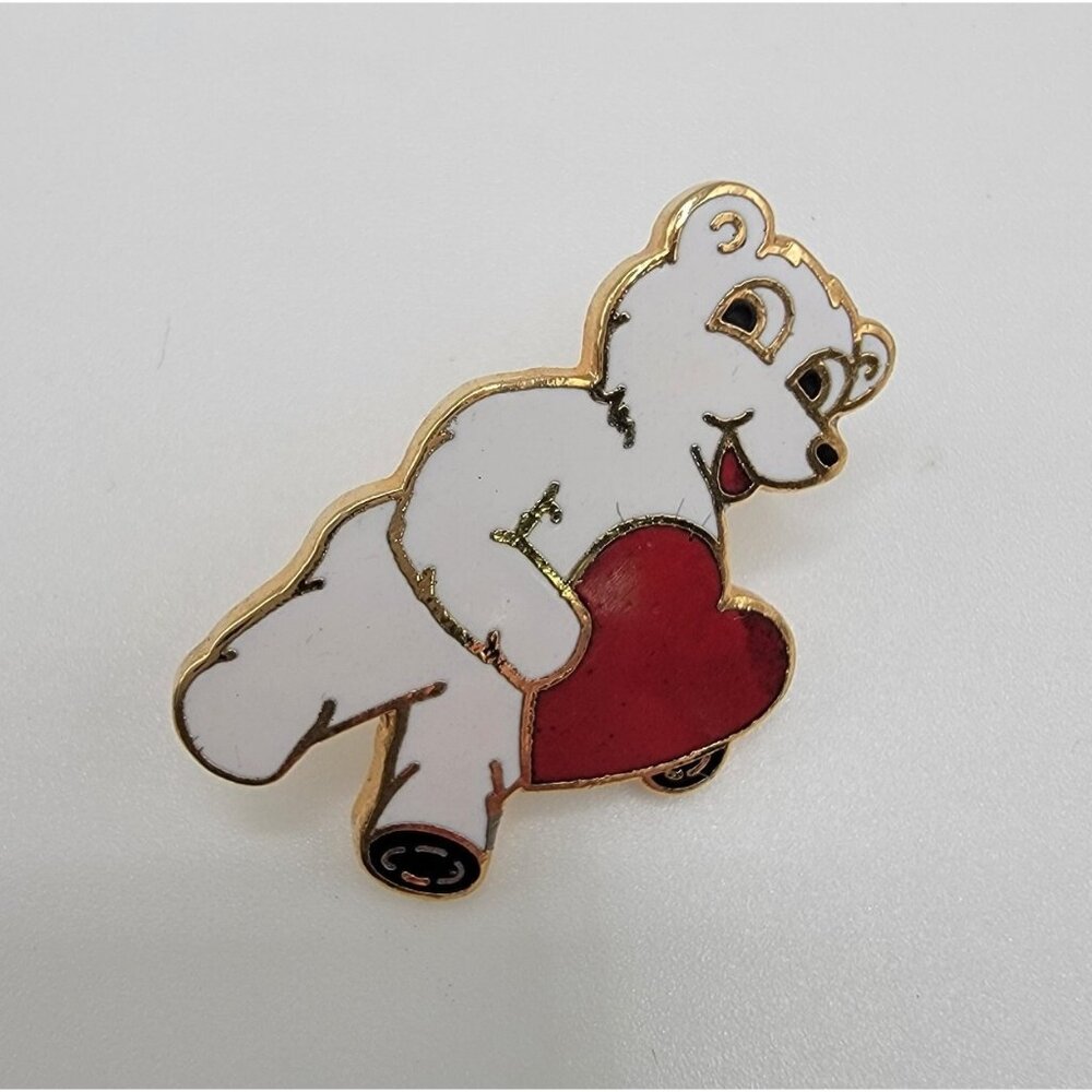 Vintage Valentine's Day‎ White Polar Bear Heart Love Pin Brooch